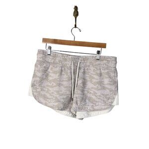 Athleta Beige Natural Camo Cabo Tide Linen Shortie Camo Shorts Women's Sz. 14